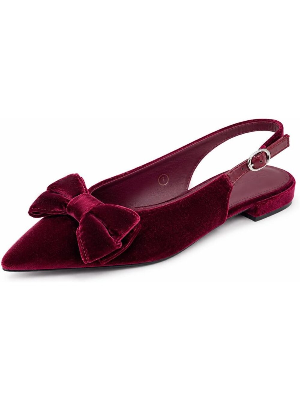 Women's Burgundy Slingback Pointed Toe Bow Ballet Flats Comfortable Slip On